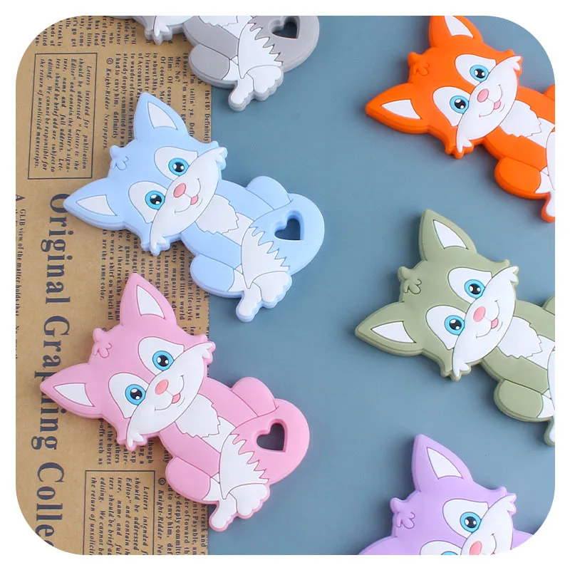 Mordedor de silicona de zorro para bebé, collar de dentición sin BPA, Mordedor de animales de dibujos animados, regalos de bricolaje - imagen 2