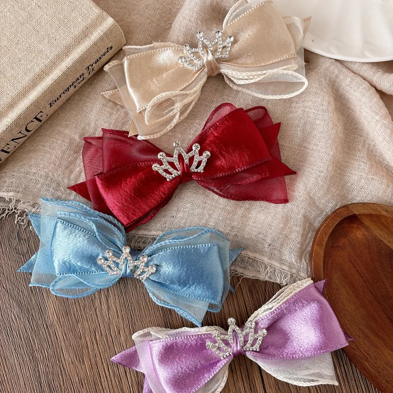 Pinza para el pelo de princesa para niñas pequeñas, lazo de cinta satinada 3D dulce, accesorios para el cabello de Hada de ensueño, pasadores de corona europea, 1 ud.