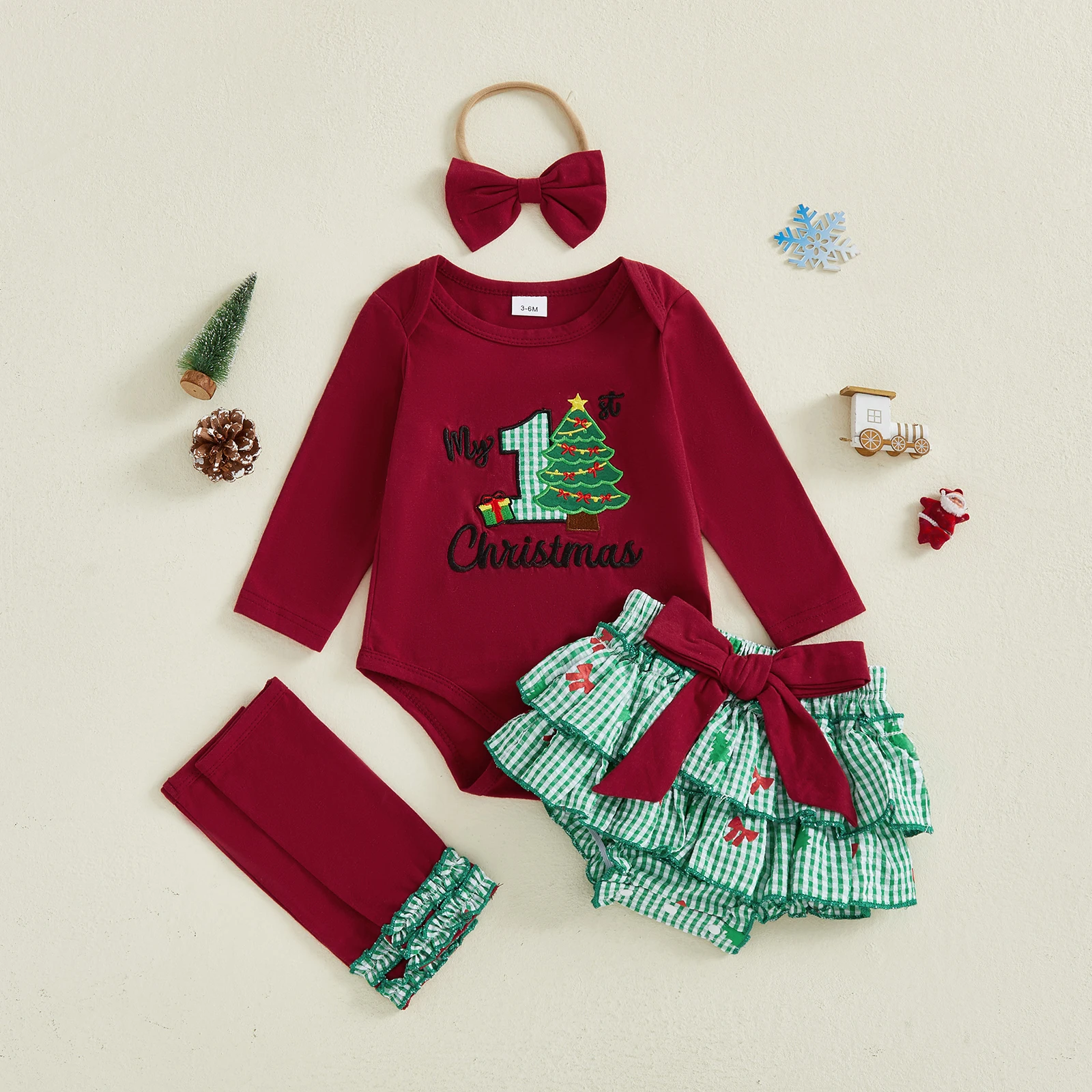 Traje de Navidad para bebé niña con pelele bordado y volantes - imagen 2