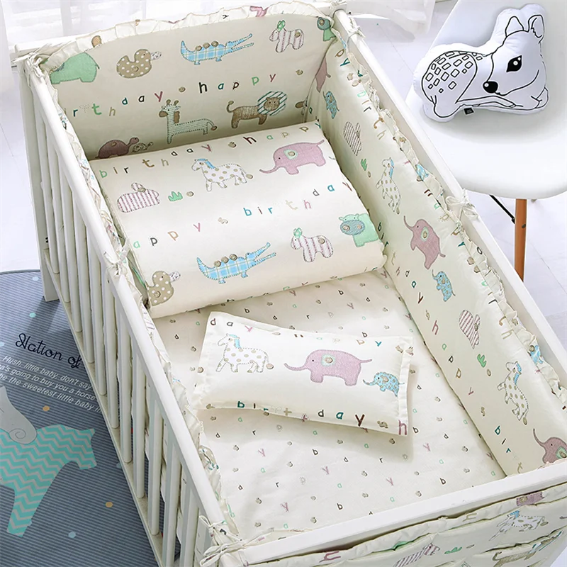 Juego de cama para niños de alta calidad, algodón súper suave, protección para recién nacidos, parachoques, estampado de dibujos animados, Sábana, funda de almohada - imagen 2