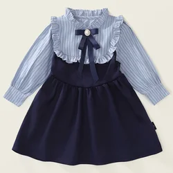 Primavera otoño niños ropa niñas moda coreana lindo arco manga larga raya bebé princesa vestido de cumpleaños vestidos de lujo BC1522