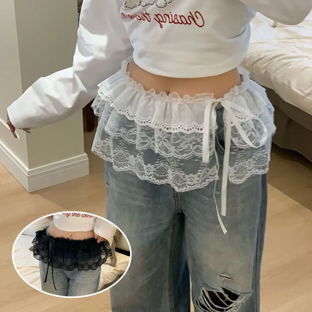 Falda de gasa en capas de encaje de flores a la moda Y2k, ropa de calle con cordones, encaje plisado, cortina de pedos de hongo, delantal, falda envolvente - imagen 3