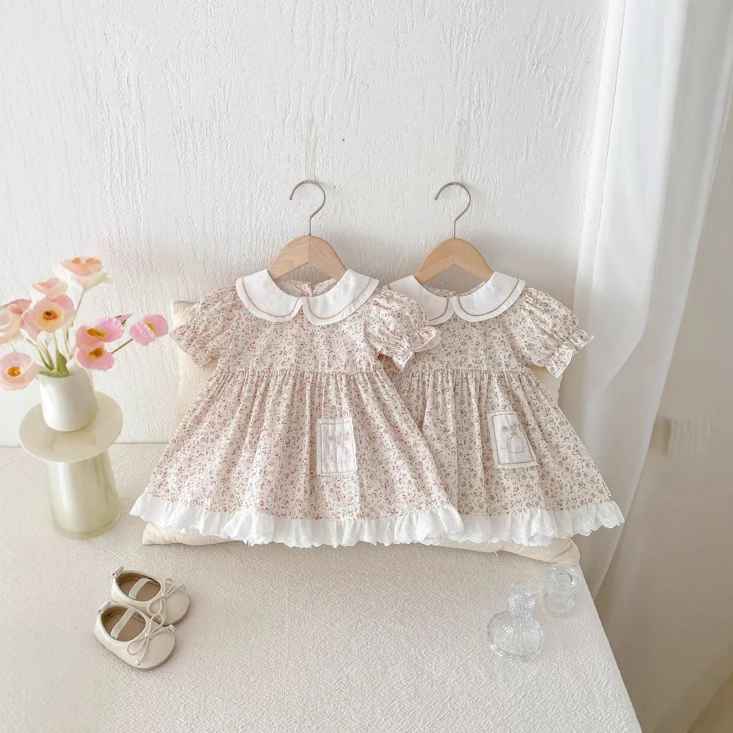 Vestido recién nacida de algodón floral con volantes y encaje verano - imagen 4