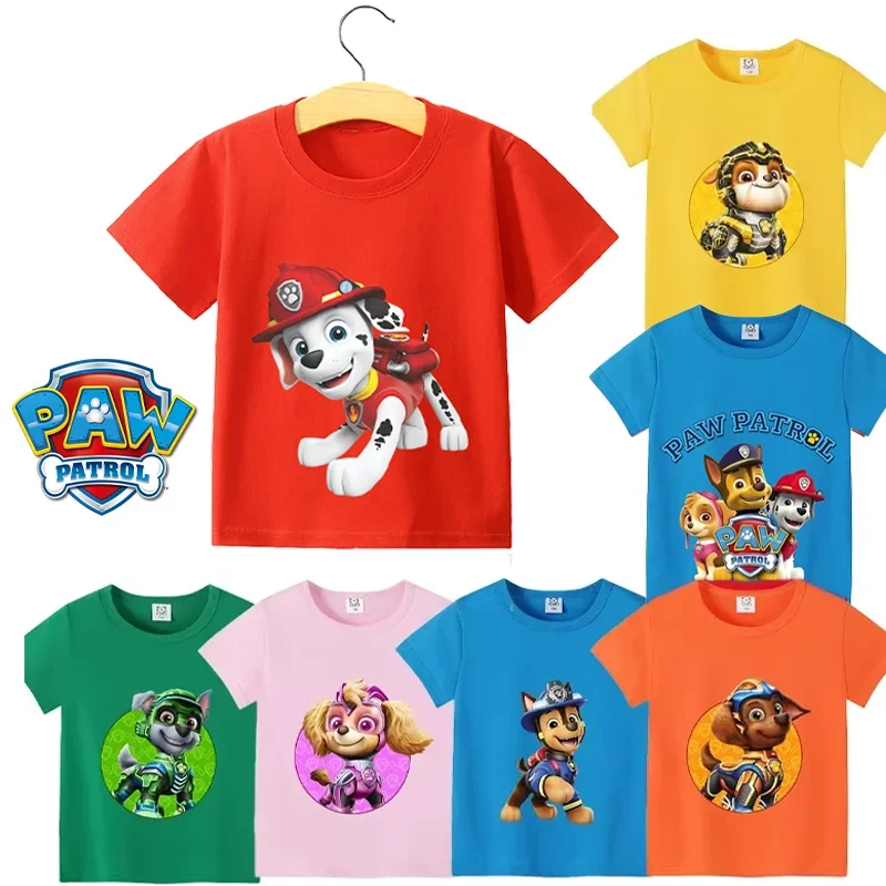 Nuevas camisetas de Paw Patrols para niños, figuras de dibujos animados de Anime, camiseta de manga corta Chase Skye, camisetas de moda para niños y niñas, ropa de verano, regalo bonito