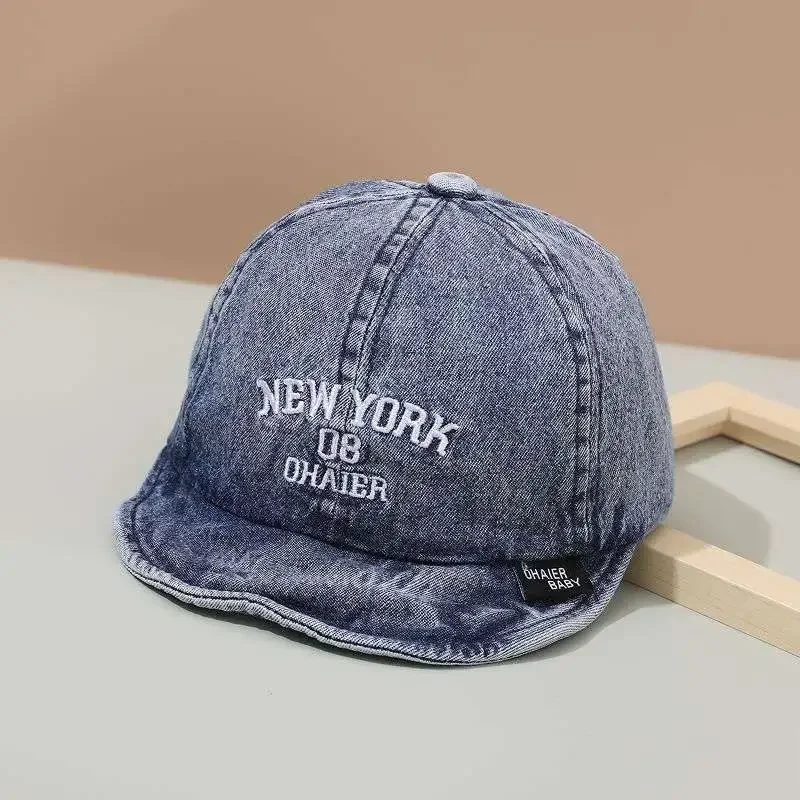 Gorra de béisbol coreana para bebé, moda coreana, sombreros azules de mezclilla para niños y niñas, gorra de pico para niños pequeños, sombreros de sombrilla para viajes al aire libre - imagen 4