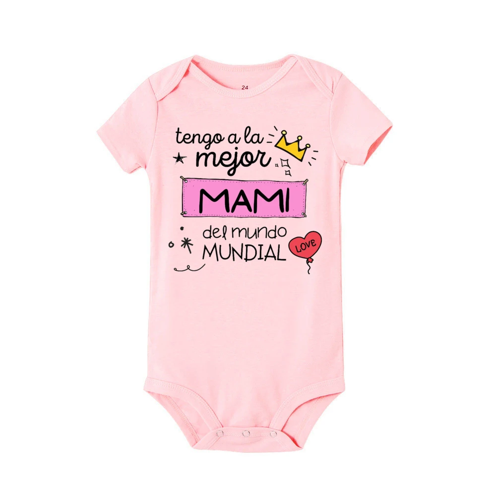 Ik heb de beste moeder en vader ter wereld Spaanse bedrukte baby jumpsuit romper met korte mouwen grappige pasgeboren unisex bodysuit - imagen 4