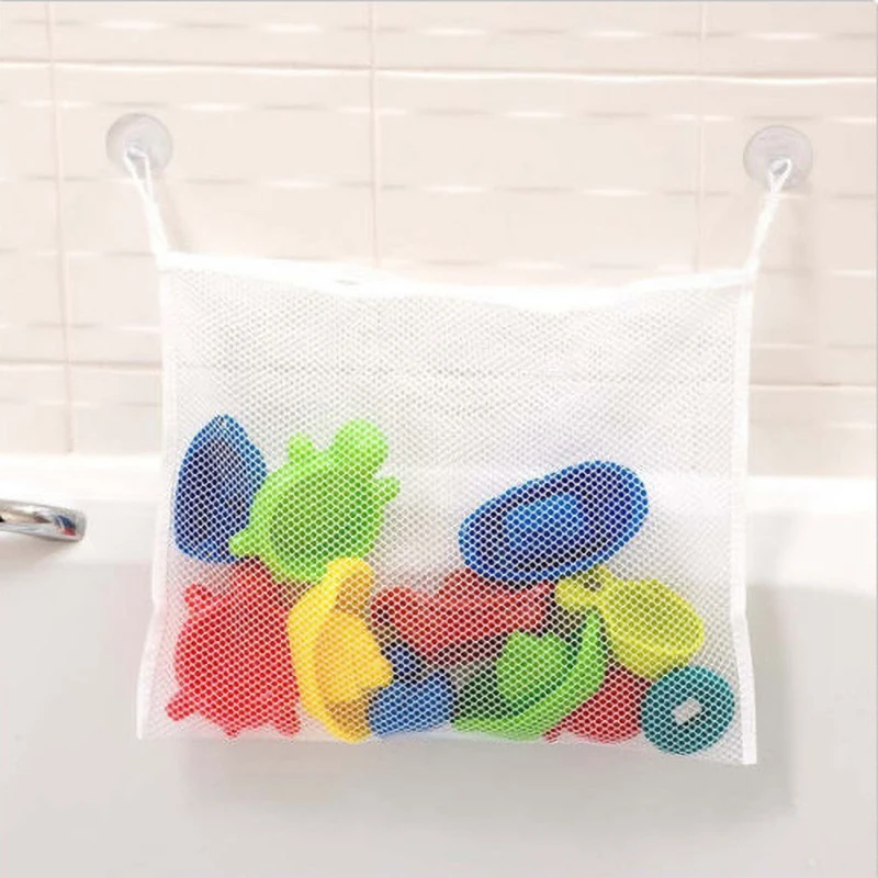 Organizador de juguetes de baño cuadrado blanco para bebé, ventosas fuertes, red de malla para baño, bolsa de juego, productos de ducha de secado, almacenamiento de ropa - imagen 4