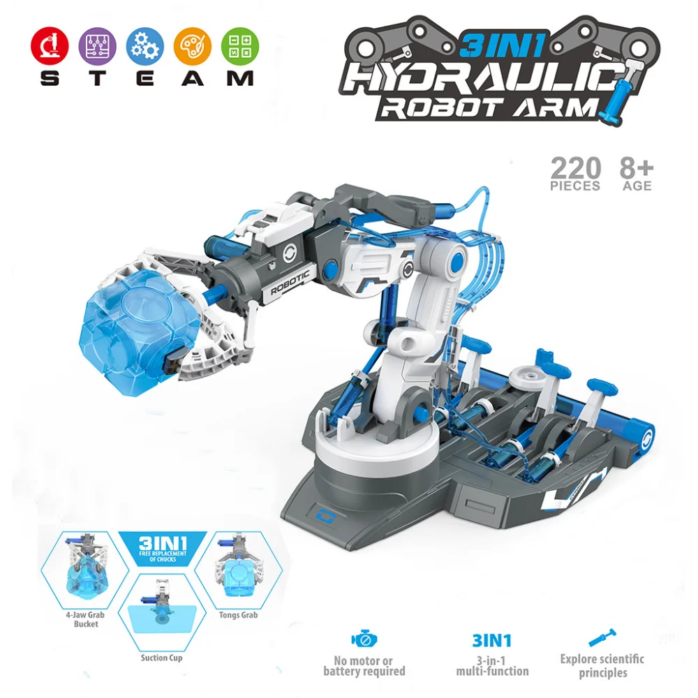 Robot hidráulico ensamblado 3 en 1 para niños, brazo mecánico, experimento de ciencia, juego de rompecabezas de ingeniería, regalos para niños - imagen 3