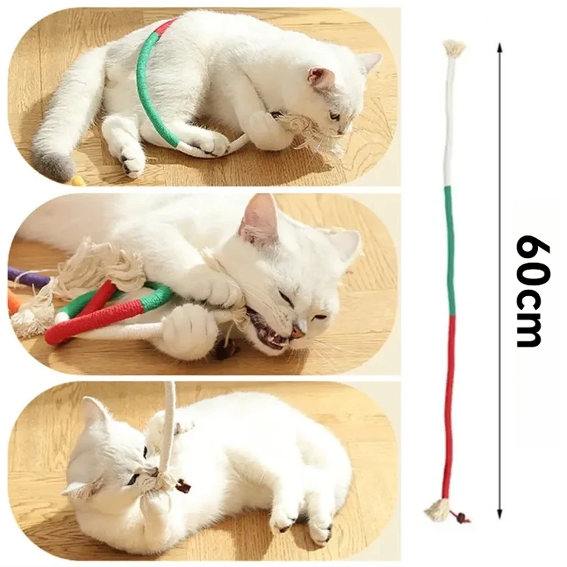 3 uds 60cm rompecabezas para gatos juguete interactivo de cuerda de algodón para masticar Dental Molar resistente a mordeduras boca limpia seguro respetuoso con el medio ambiente juguete para gatos