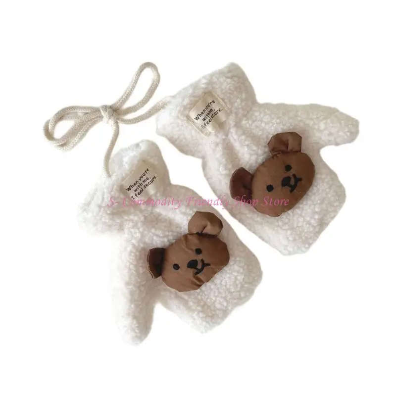 85AE Guantes/bufandas oso dibujos animados, manoplas con dedos completos, guantes nieve gruesos y cálidos, guantes para