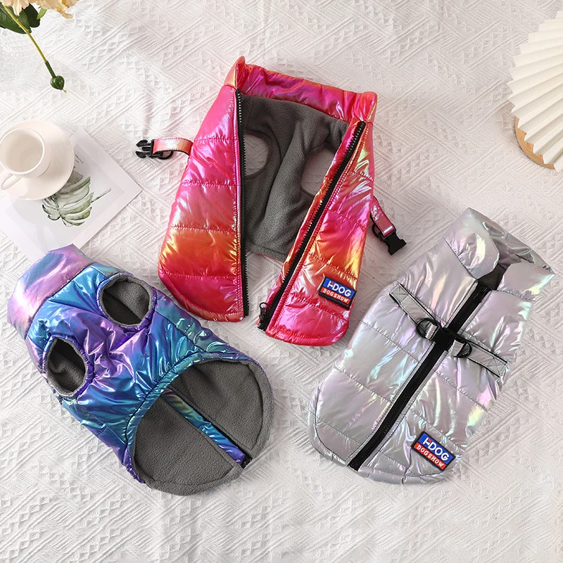 Chaleco reflectante impermeable de color degradado con forro polar para el calor, ropa para mascotas con diseño reflectante para perros Bichon - imagen 2