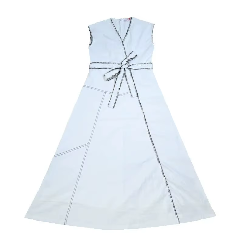 Vestido envolvente blanco lino y algodón para niña sin mangas