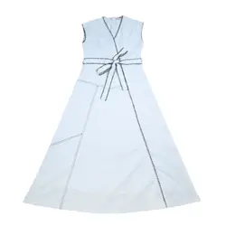 Vestido envolvente blanco lino y algodón para niña sin mangas