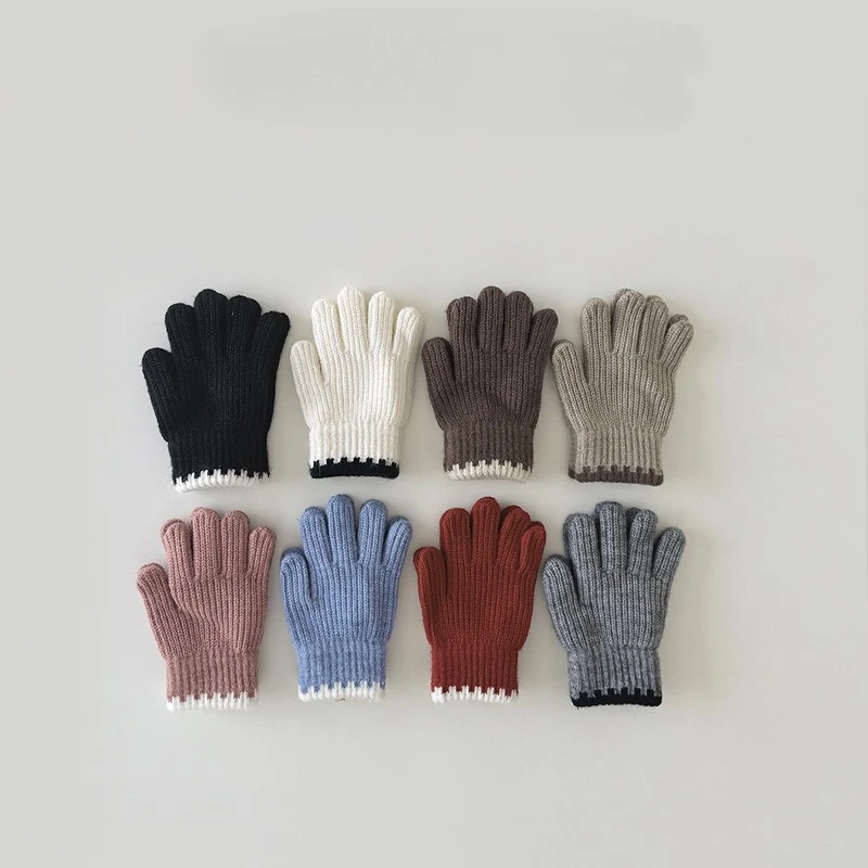 Guantes de punto de estilo coreano para niños, manoplas cálidas de invierno, guantes de Color sólido, calentadores de manos suaves de ganchillo para niños y niñas, moda para niños