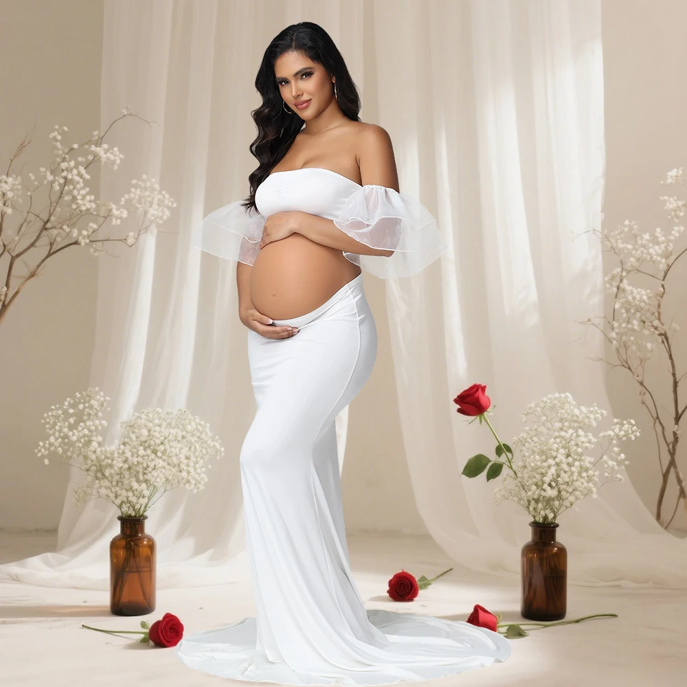 Conjunto maternidad blusa organza y vestido maxi sirena foto bebé - imagen 5