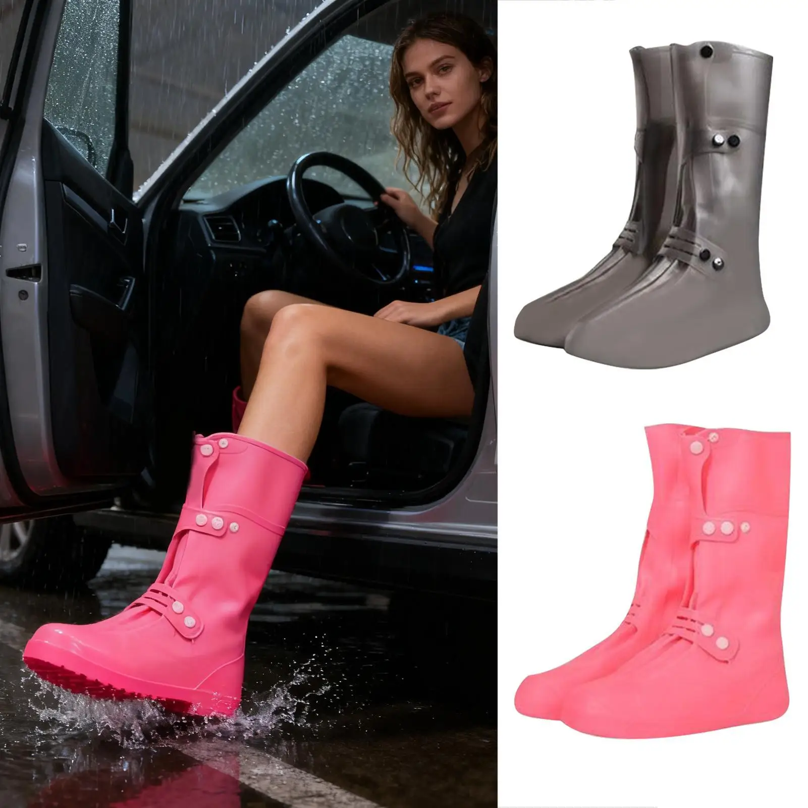 Cubiertas de zapatos para lluvia, cubiertas elásticas de silicona reutilizables para botas de lluvia, impermeables para nieve, barro, invierno, verano, viajes, jardinería y patio - imagen 2