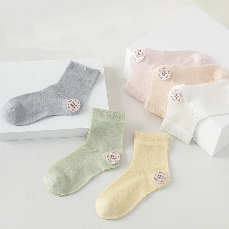 Juego de 4 pares de calcetines de verano para niños 1-12T medias ultrafinas de Color sólido hasta la rodilla para niños y niñas de color caramelo - imagen 3