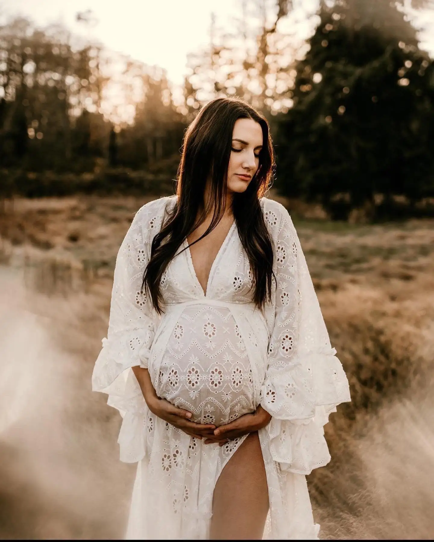 Vestido premamá bohemio con cuello en V de algodón natural - imagen 3