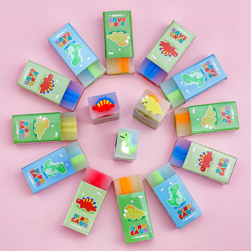 Borrador de dinosaurio sándwich de Color caramelo de dibujos animados, borrador sin rastro para estudiantes, borrador de lápiz especial para dibujar, papelería - imagen 4