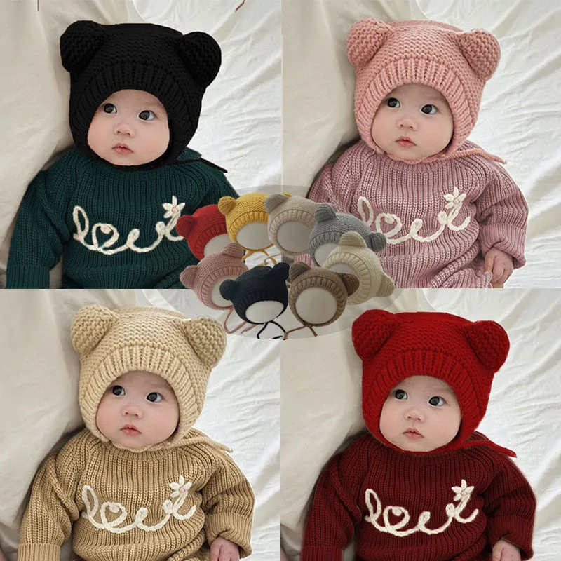 Gorro con orejas de oso ganchillo para bebés y niños otoño invierno - imagen 4