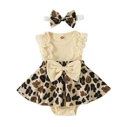 Conjunto verano niña: pelele sin mangas estampado leopardo y diadema