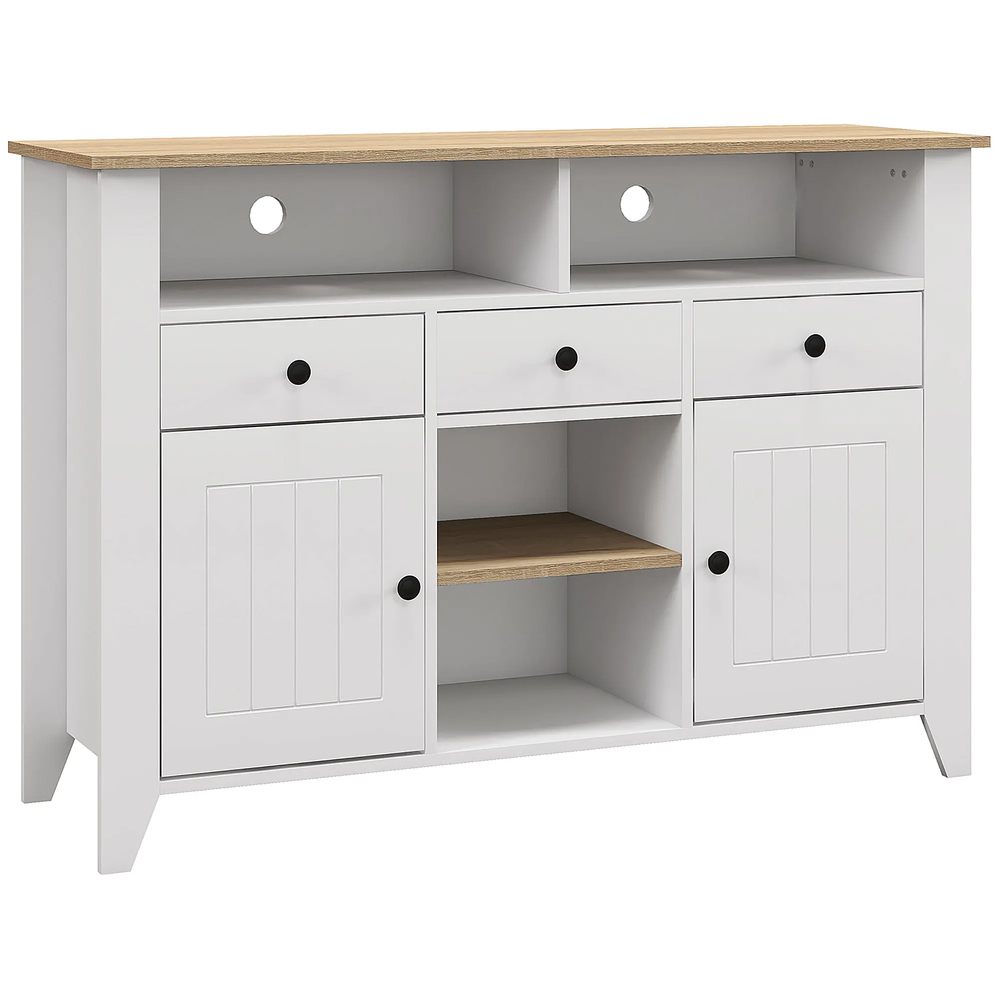 HOMCOM Aparador de Cocina Mesa para Televisores de 50 Pulgadas con 3 Cajones 2 Puertas 2 Estantes Abiertas y 2 Estantes Ajustables Estilo Moderno 120x38x81,5 cm Blanco