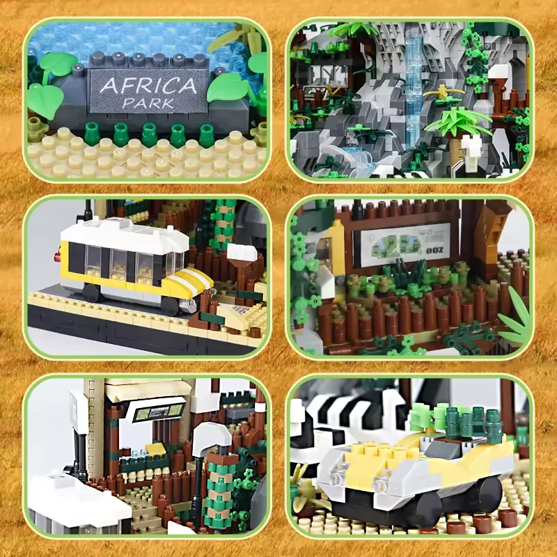 Bloques de construcción del Zoo para niños, juguete para armar Micro partículas de ladrillos, vista de la calle de la ciudad, Panda de la selva tropical, ideal para regalo, 5000stk - imagen 5