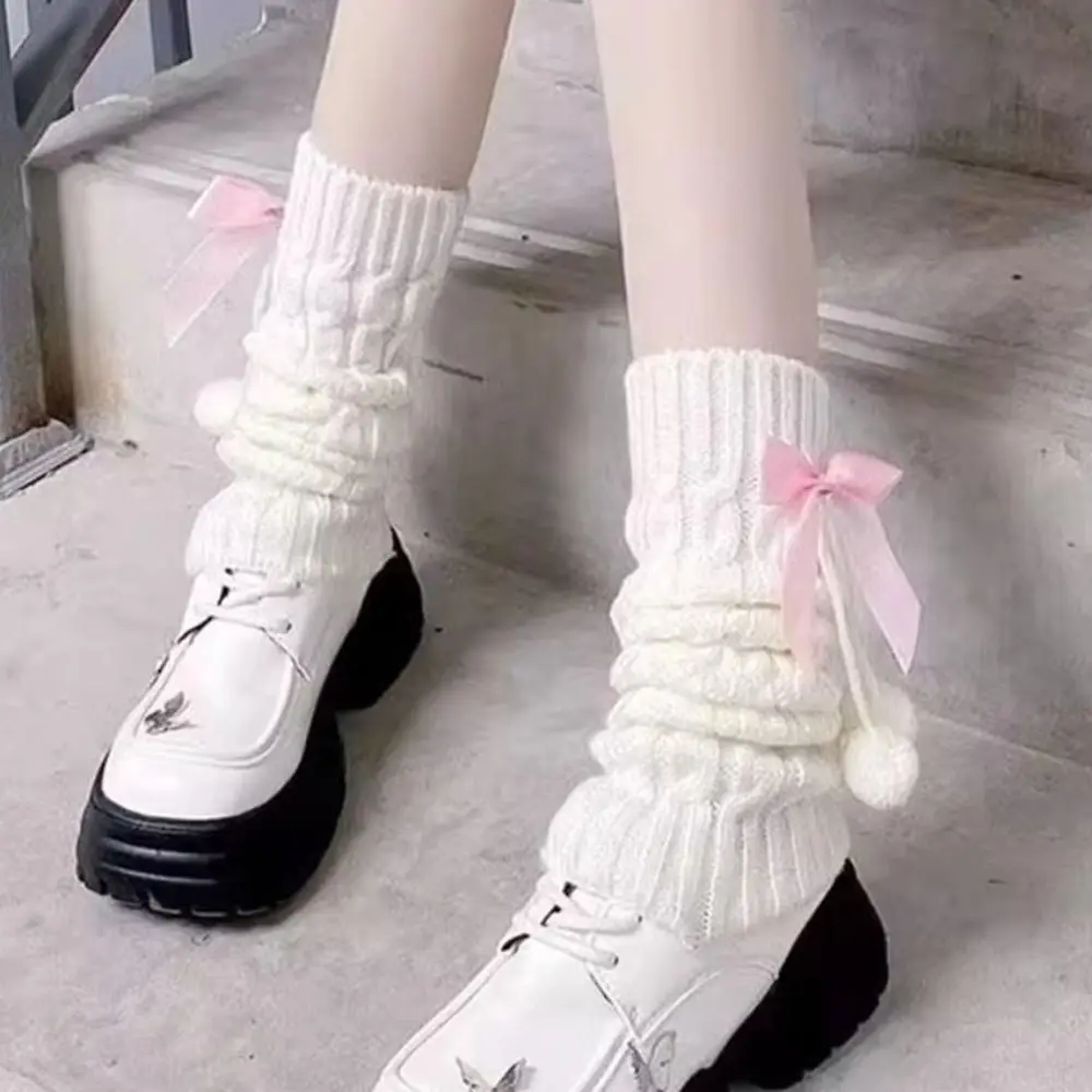 Leggings de punto con pompón y lazo – Forro polar para invierno - imagen 3