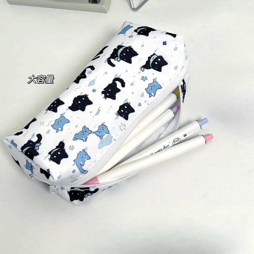 Bolsa de lápices con estampado de gato de nieve de dibujos animados, bolsa de lápices de almacenamiento de papelería para estudiantes de gran capacidad de alto valor para volver a la escuela - imagen 4