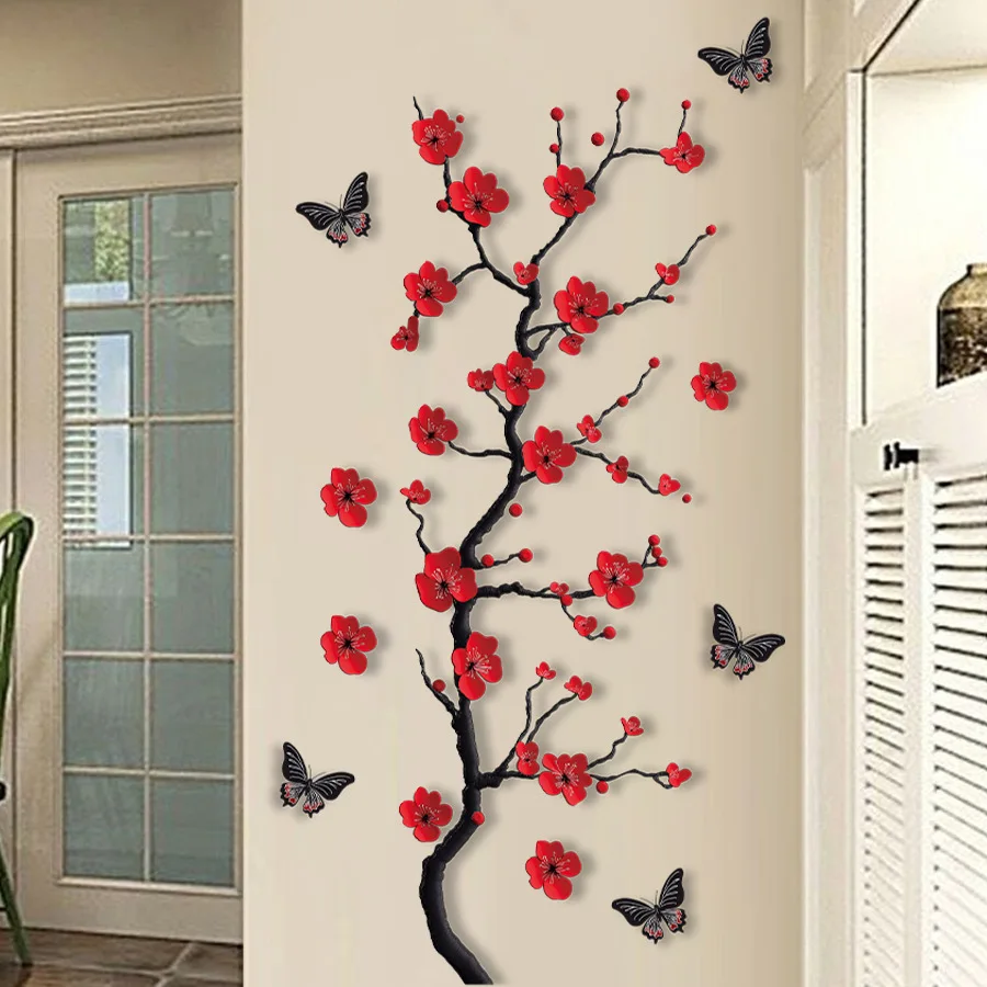 Pegatinas de pared autoadhesivas de mariposa y flor de ciruelo para dormitorio, sala de estar, sala de té, pegatinas de pared para decoración del hogar - imagen 3