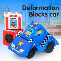 Coche de juguete de bloques transformadores 2 en 1, prensa para transformar en coche de policía, camión de bomberos, juguetes para niños y niñas, juguete, regalo de cumpleaños y Navidad