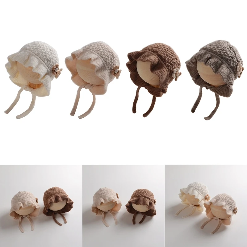 Chapeau de princesse pour bébé, Bonnet d'hiver à la mode, Bonnet tricoté pour filles douces, Bonnet à laçage pour enfants 1-5T