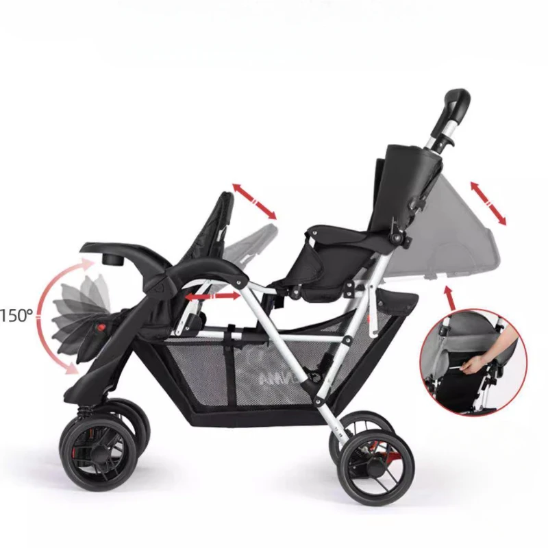 Cochecito doble para hermanos - reclinable y plegable, con ruedas - imagen 5
