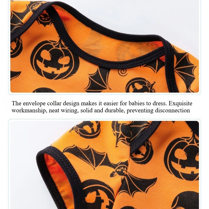 Barboteuse d'halloween unisexe pour bébé, avec bandeau, body imprimé mignon à manches courtes, combinaison de fête confortable pour garçons et filles - imagen 5