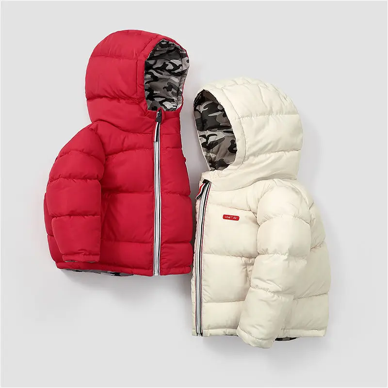 Abrigo grueso y cálido de invierno para niños, chaquetas que se pueden usar en ambos lados, prendas de vestir exteriores con capucha para niños pequeños, ropa para niños - imagen 5