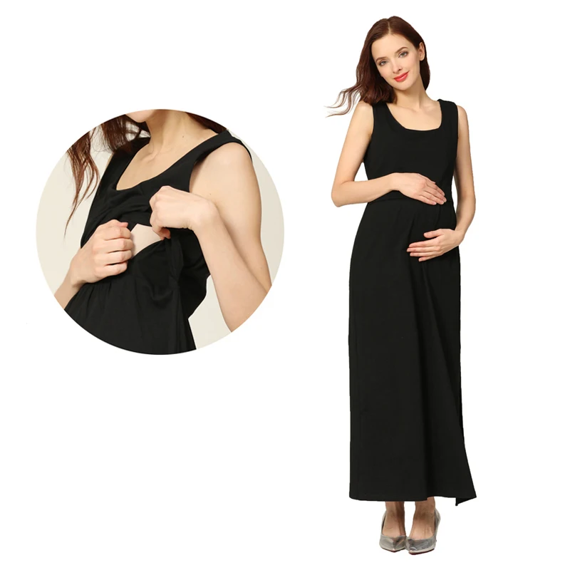 Vestido largo de maternidad de talla grande para mujer, vestido de embarazo sin mangas a rayas, vestido de lactancia, vestido de Lactancia para mujeres embarazadas