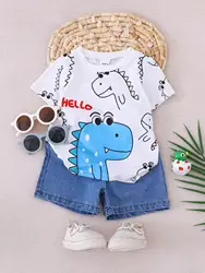 Conjunto verano niño con dinosaurio – Camiseta y pantalón corto