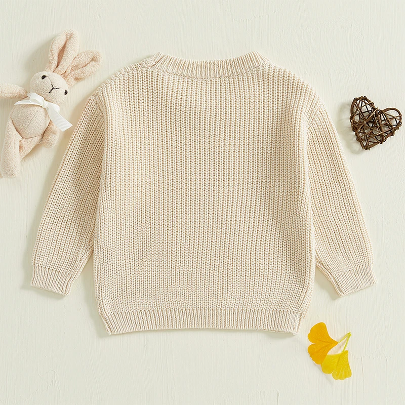 Suéteres de otoño para niñas pequeñas de 0 a 3 años, jerséis de punto con estampado de letras de fresa y manga larga con cuello redondo para niñas pequeñas - imagen 3