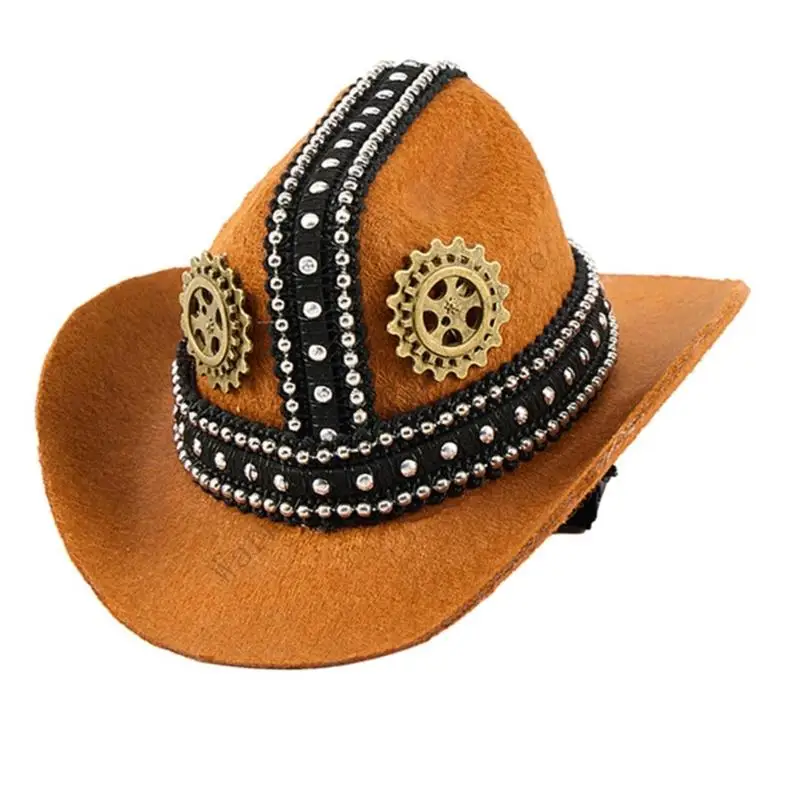Horquilla steampunk para niños – fieltro forma sombrero remaches mini punk - imagen 5