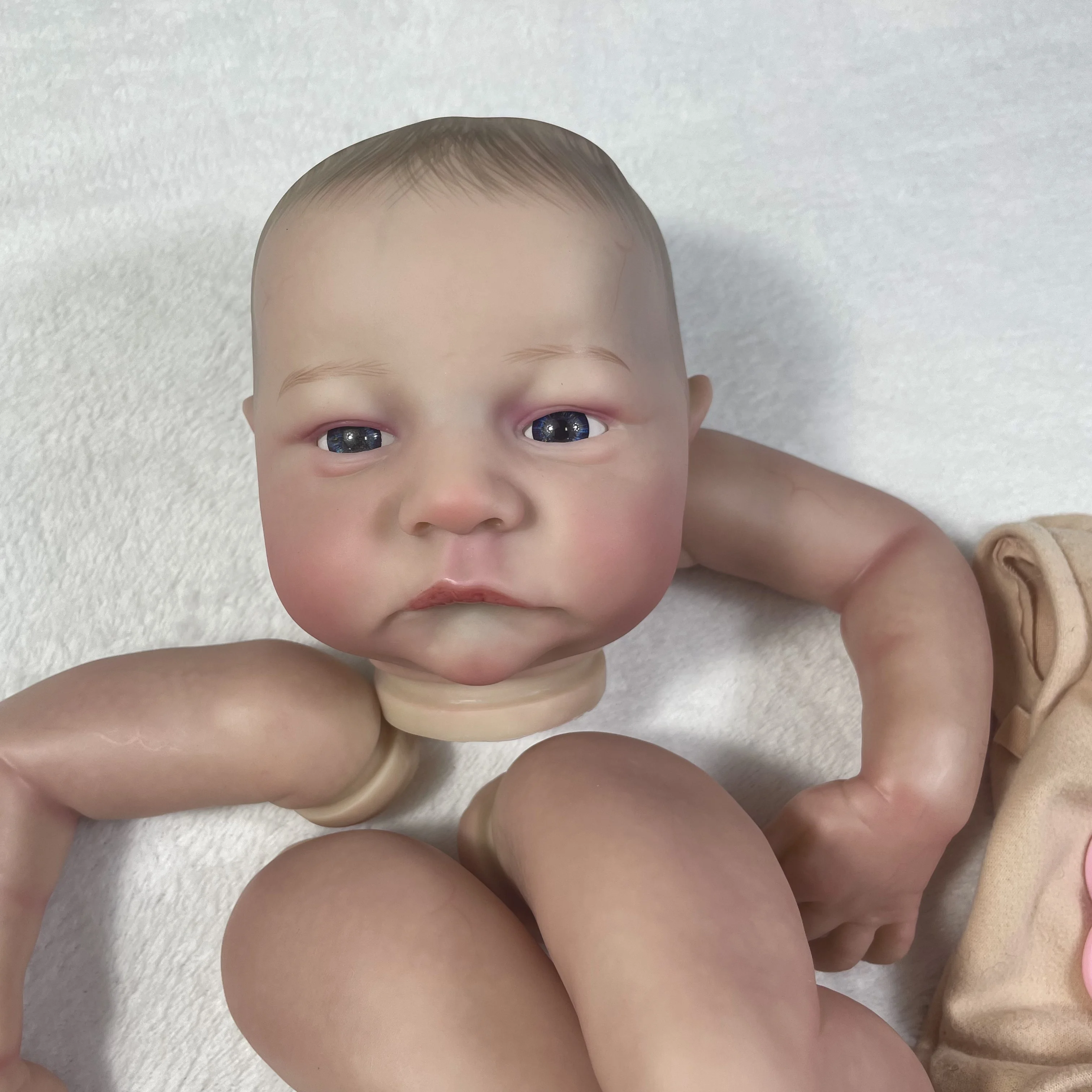 MRB-piezas de muñeca Reborn ya pintadas de 19 pulgadas, pintura 3D de bebé realista de Levi Awake con venas visibles, cuerpo de tela incluido - imagen 2