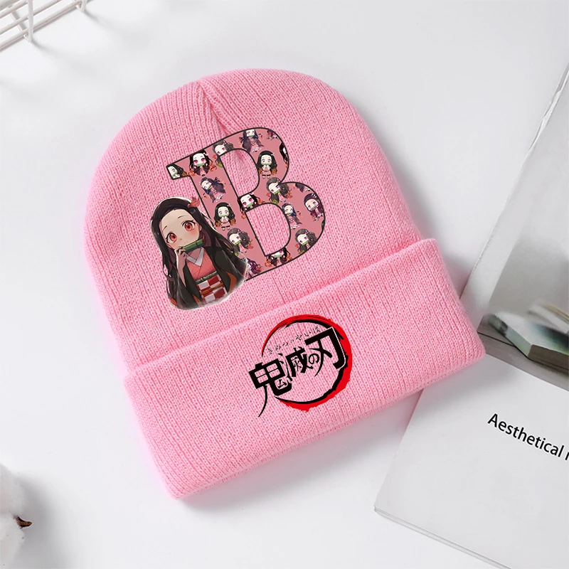 Gorros tejidos Demon Slayer Nezuko para niñas, gorros para niños, gorro de lana bonito de algodón para invierno, regalos para niños de dibujos animados, Anime para volver a la escuela - imagen 2
