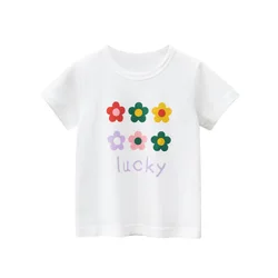 Camiseta manga corta de verano con flores para niña