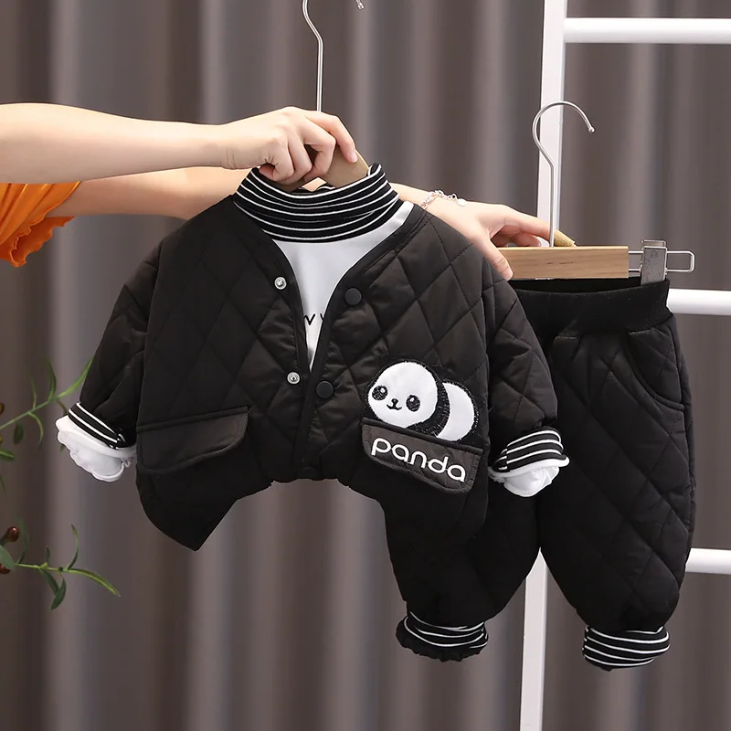 Nueva ropa de invierno para bebés, traje para niños, chaqueta gruesa, camiseta, pantalones, 3 unids/set, ropa de moda para niños y niñas, chándales infantiles - imagen 3