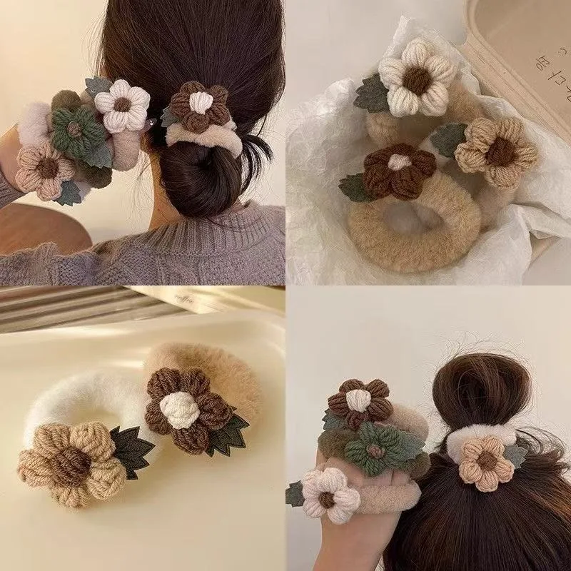 Coleteros de flores esponjosas para niñas – Lazos elásticos suaves - imagen 3