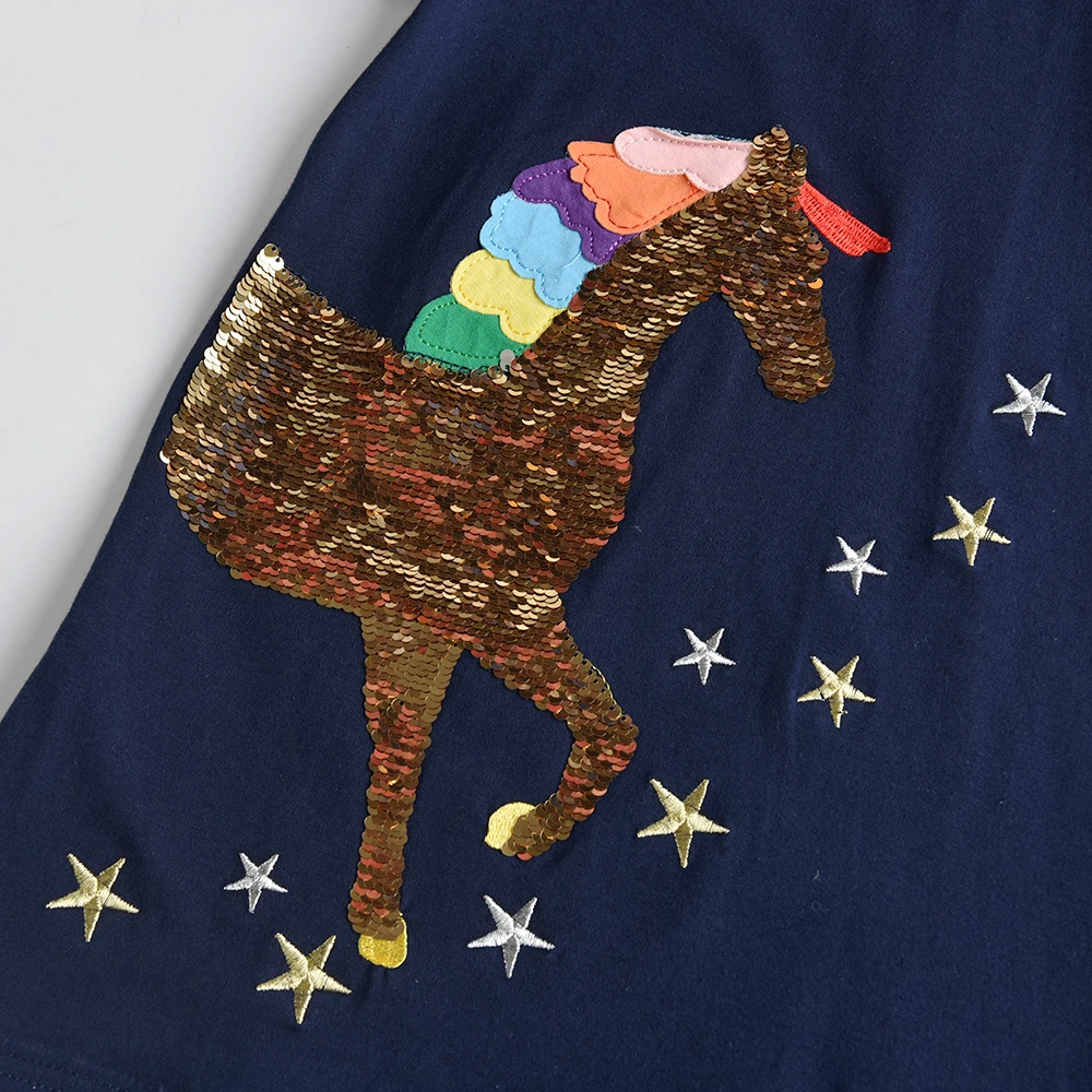Dxton Vestido de unicornio niña – Algodón manga corta con lentejuelas - imagen 5