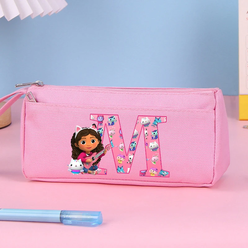 Estuche de lápices de lona para casa de muñecas de Gabby para estudiantes, estuche de bolígrafo con estampado de letras de dibujos animados, almacenamiento de papelería para niños y niñas, bolsa de moda