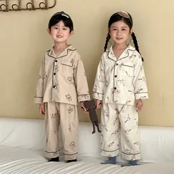Pijama de algodón otoño para niños y niñas con cuello alto manga larga