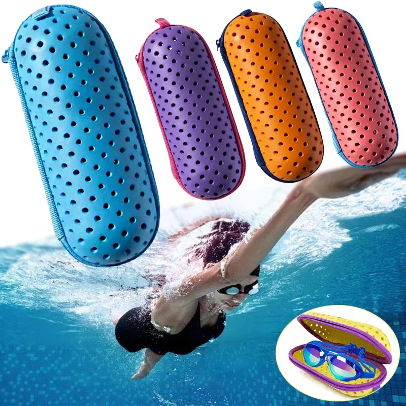 Caja de almacenamiento para gafas de natación, cubierta protectora con orificio de drenaje, cubierta protectora portátil para gafas de natación, 1 ud.