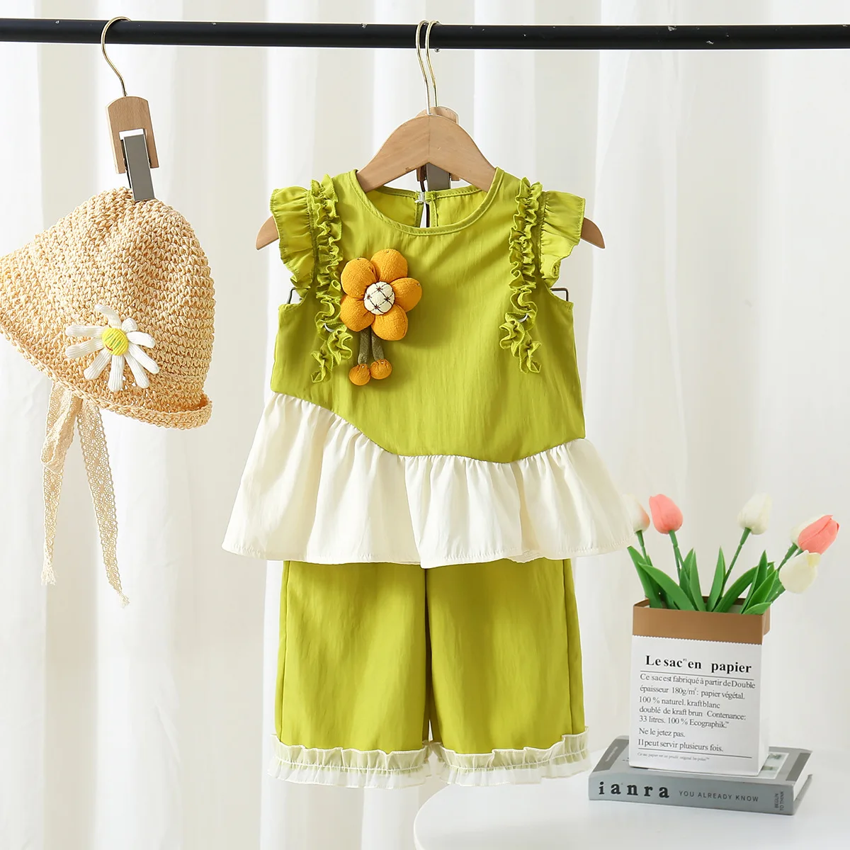 Conjunto de verano para niña – Top floral sin mangas y cuello redondo - imagen 2