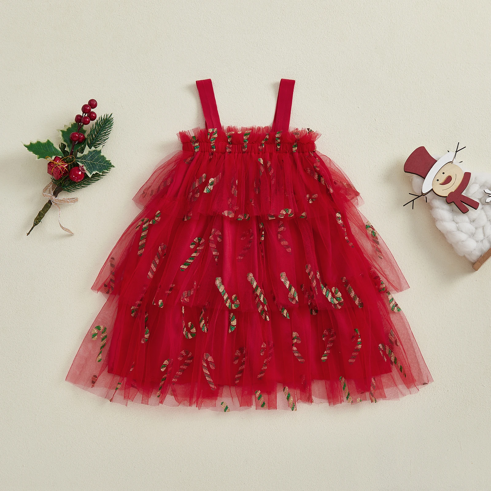 Tregren vestido Navidad tul estampado bastón sin mangas niña - imagen 5